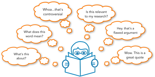 A cartoon of a person reading a book